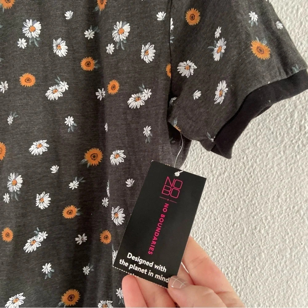 Floral Ringer Tee Charcoal Short Sleeve Girls Juniors Crop Large (11-13) NEW - Picture 10 of 16